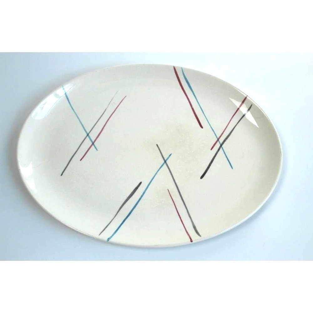 Stetson Hand Painted Mid-Century Modern Ceramic Oval Serving Platter Cream 13.5"